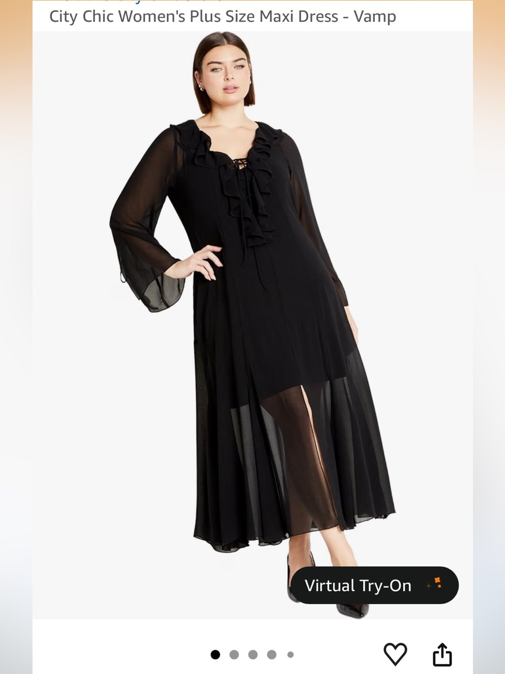 City Chic Black Sheer Ruffle Maxi Dress